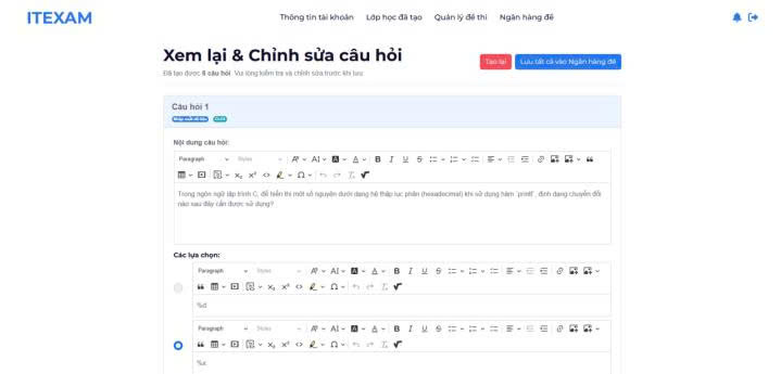 Chỉnh sửa câu hỏi AI