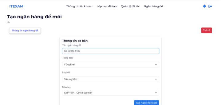 Tạo thông tin ngân hàng đề